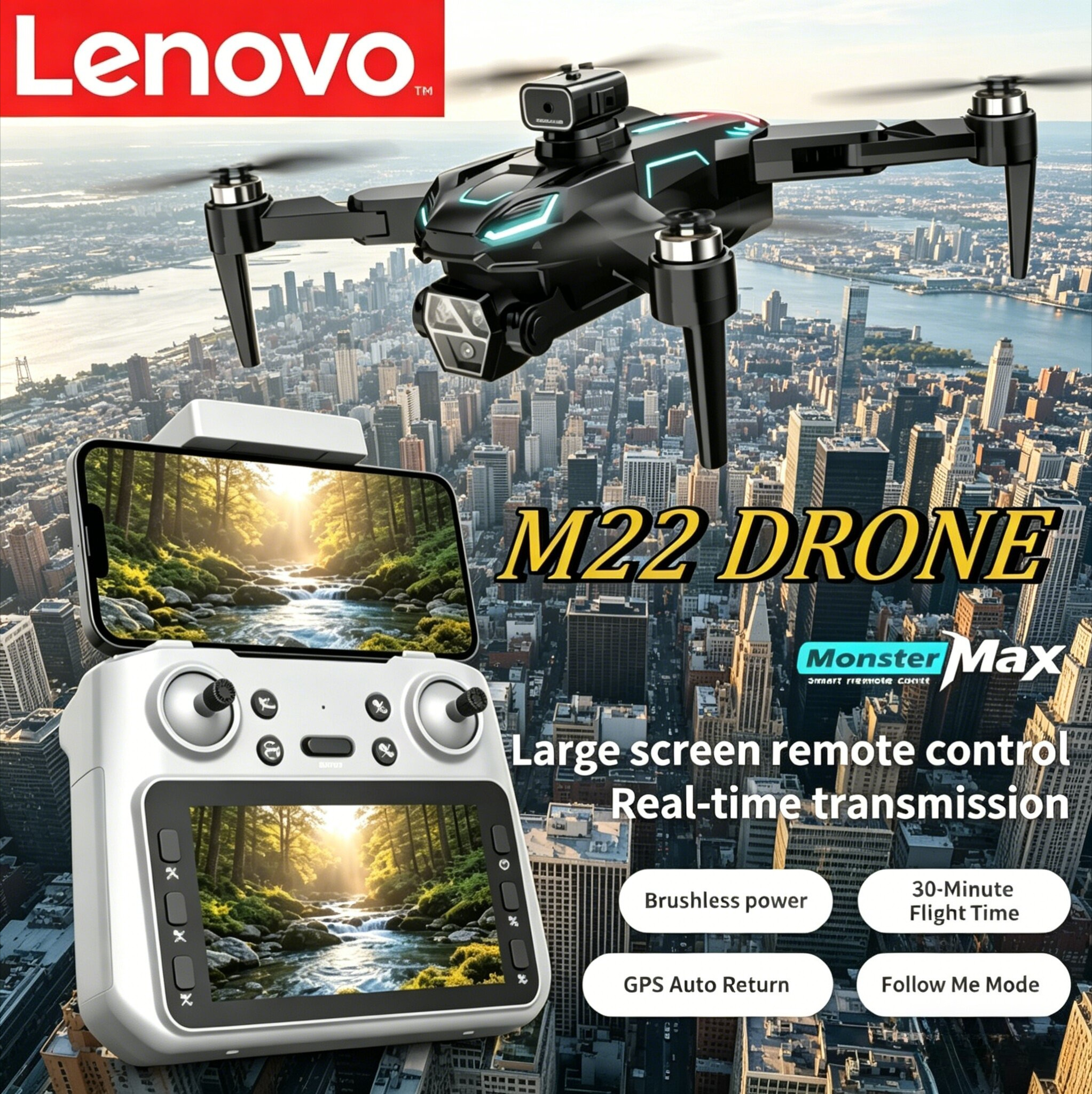 Drone E88Pro Rc 4K - Lenovo M22 Foldable Drone 8KHD Ultra